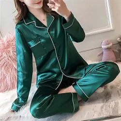 Sleepwear Womens Silky Satin Pajamas Set Long Sleeve Nightwear Loungewear