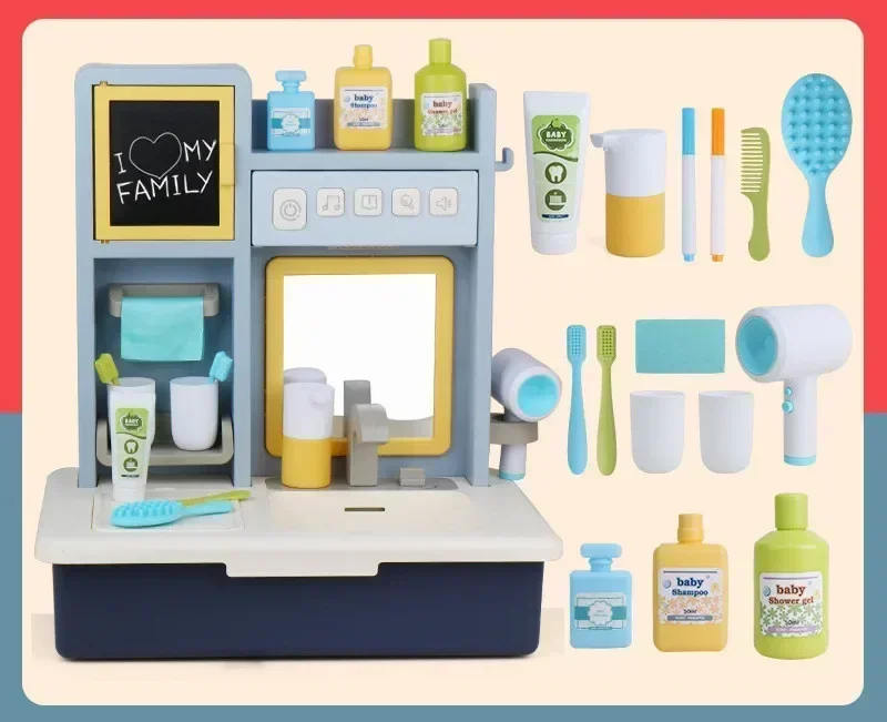 

Play House Toy Set High-Quality Electric Water Outlet Dresser Washbasin Dressing Table with Mirror Interactive Toy Ideal Gift