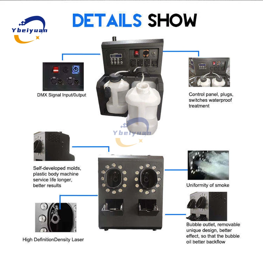 Im freien Wasserdichte 1500W Dual Loch LED Rauch Blase Maschine RGBW DMX Fernbedienung Disco Bühne Hochzeit Blase Spray Ausrüstung – Detail 8