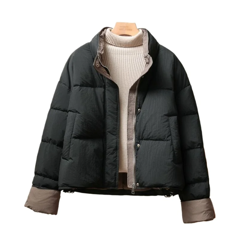 Women's Winter Top Coat Cotton Coat Stand-up Collar Color Block Thickened Simple Comfortable Casual Design Fashion Versatile New