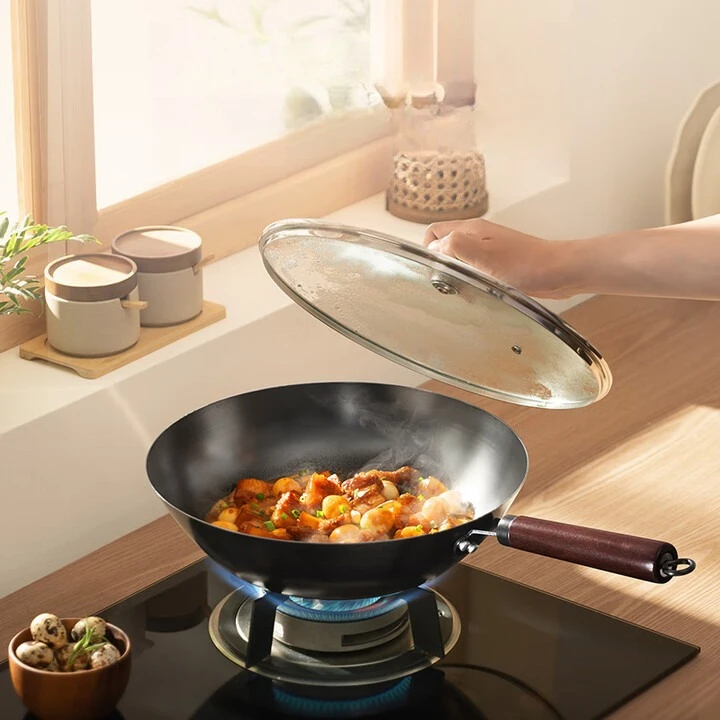 

Тонкий железный вок, здоровый железный кастрюля без покрытия, 34 см, газовый вок с открытым пламенем