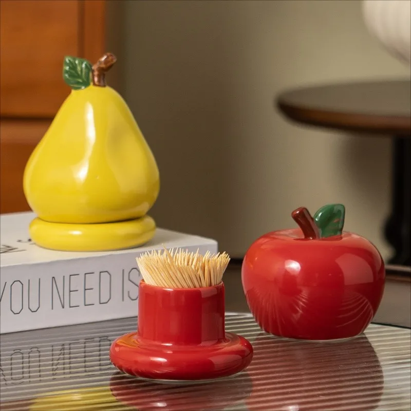 

Elegant Ceramic Fruit Shaped Toothpick Holder Realistic Apple Pear Design for Home Dining Table Modern Chinese Style Decorative