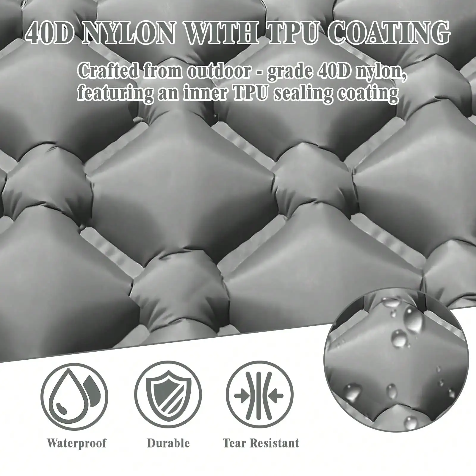 New TPU Rhombus Inflatable Mattress with Pillow, Inflated by Hand & Foot, Splicable (Single/Double Size)