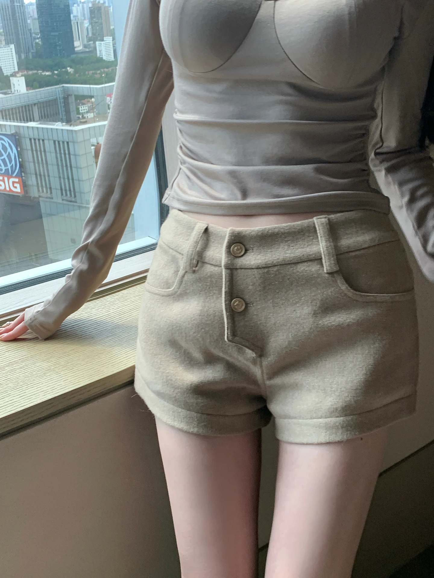 

Sister Titi Wool Blend Tweed ort Pants Women's Casual Autumn Winter Polyester Blend Comfortable High Waist orts
