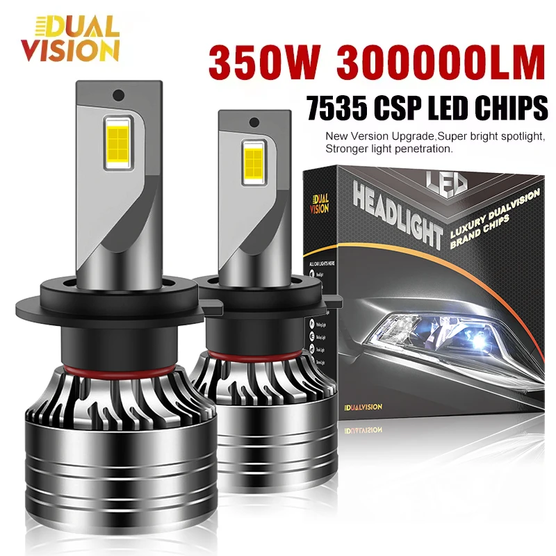 Dualvision 2PCS Car Lights H7 H4 H1 9006 H11 9005 H8 H9 Super Bright LED Headlights High Low Beam Fog Light Bulb White 6000K 12V