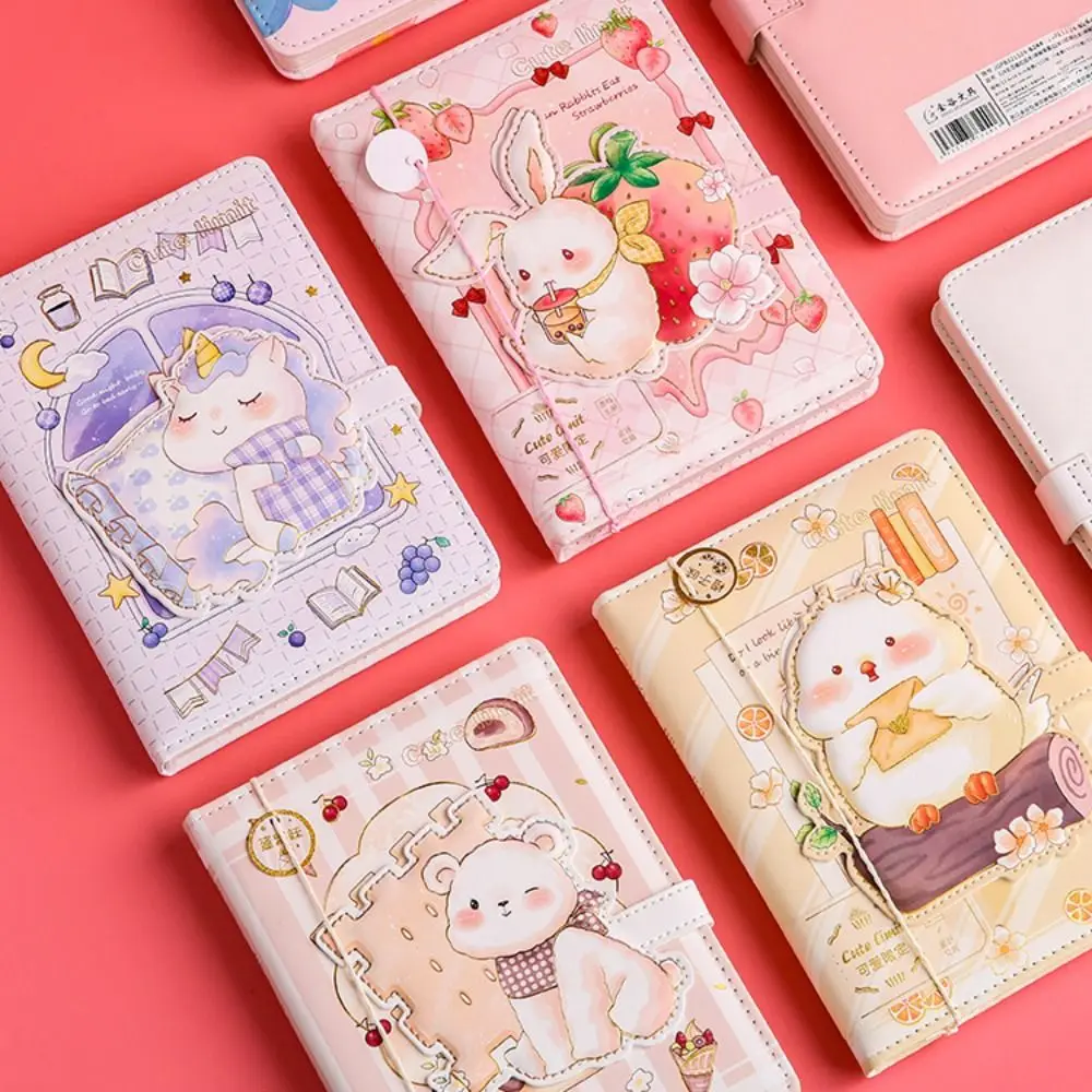 

Mini Cartoon Rabbit Note Paper 112 Pages Magnetic Buckle PU Leather Palm Notebook Animal Scrapbook Notepad Memorandum Students