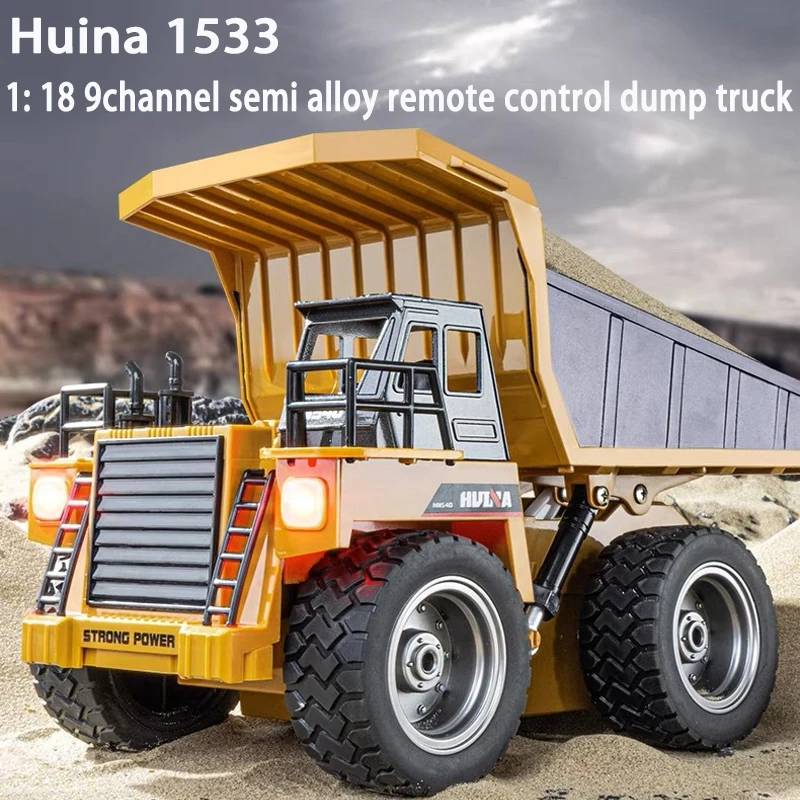 New Product Huina 1533 9ch 2.4g Remote Control Electric Simulation Dump Truck, Children'S Engineering Car, Remote Control Toy Ca