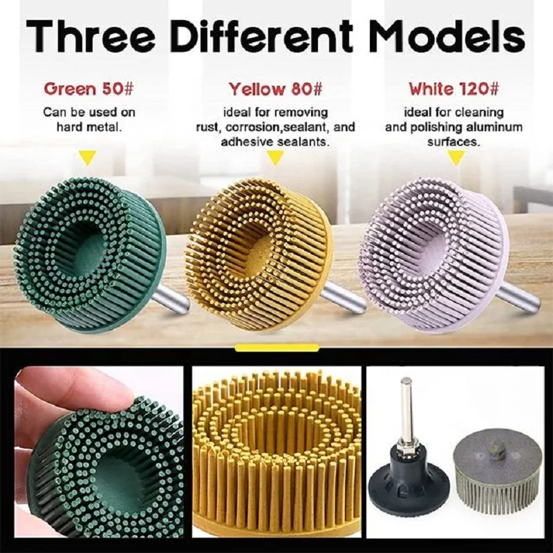 2 Inch Yellow 80 Grit Bristle Disc Emery Rubber Abrasive Brush - Polishing & Deburring Wheel For Drill