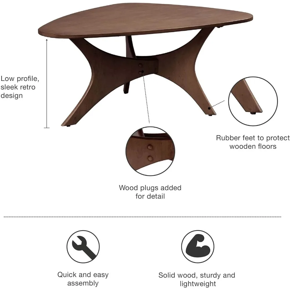 Table basse en bois triangulaire Blaze, meubles d'appoint pour salon, assemblage facile, contreplaqué avec pieds en placage de bois, chaises