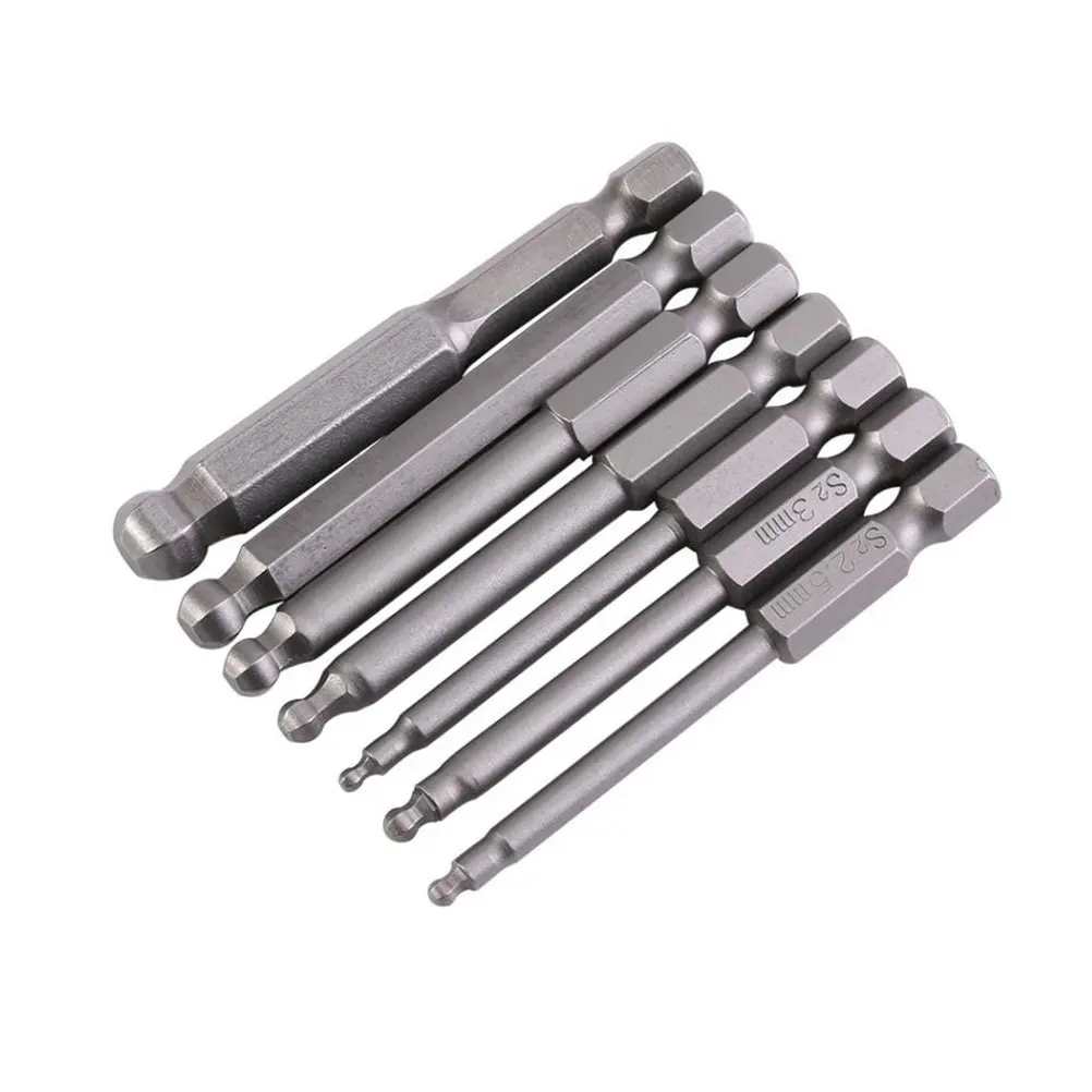 7Pcs Steel Ball Screwdriver Bits Set Magnetic High Precision Hex 2Mm-8Mm Ball End for Electric Hand Drills