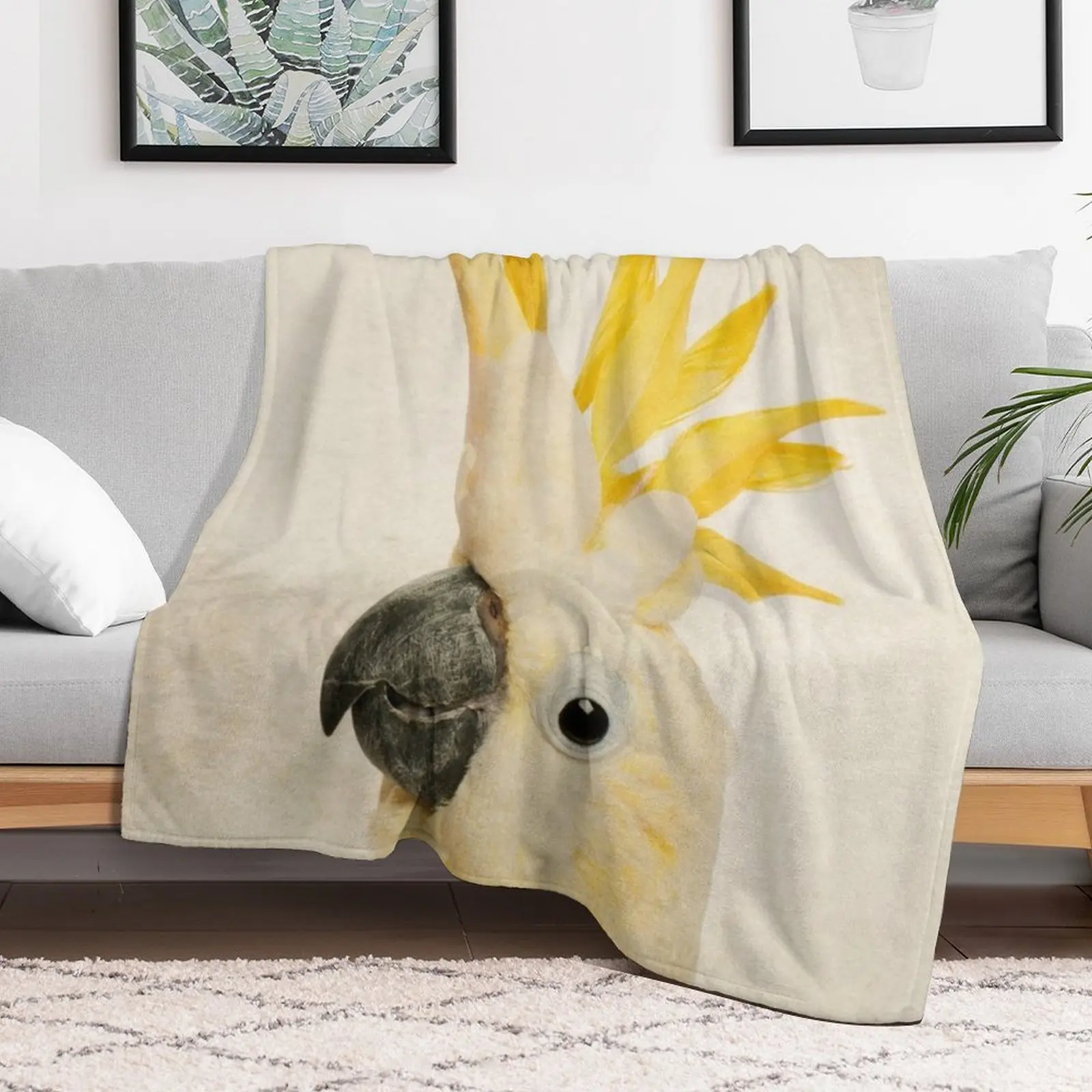 Sulphur Crested Cockatoo, Exotic Bird Portrait Art Throw Blanket Decorative Throw Shaggy Thins Summer Blankets