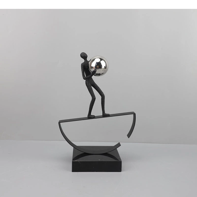 Silver Ball Sportsman Figures Sculpture Alloy Crafts Desk Decoration Abstract Character Ornaments Modern Home Decor