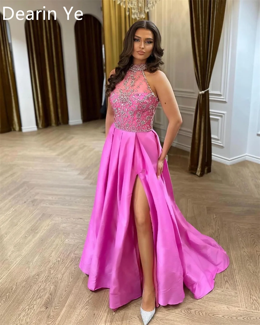 Formal Gown Dearin High Collar A-line Floor Length Skirts Sleeveless Bespoke Occasion Dresses Prom Evening Dress Saudi Arabia