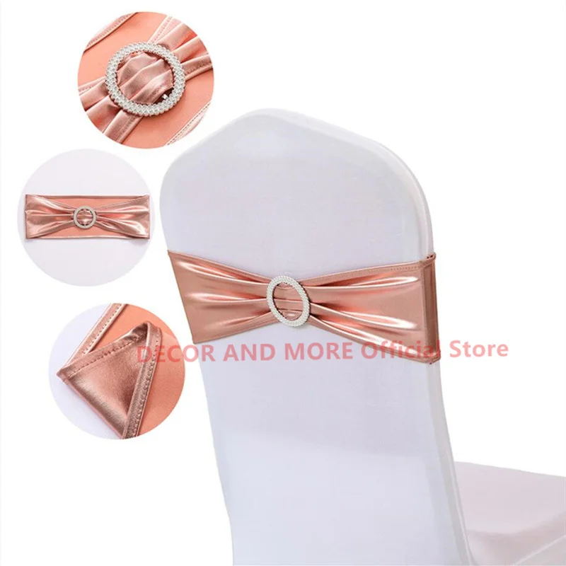 50PCS Spandex Chair Sashes Decoration Chair Bands With Buckle Hotel Wedding Chair Covers Strech Lycra Chair Ties Gold Silver