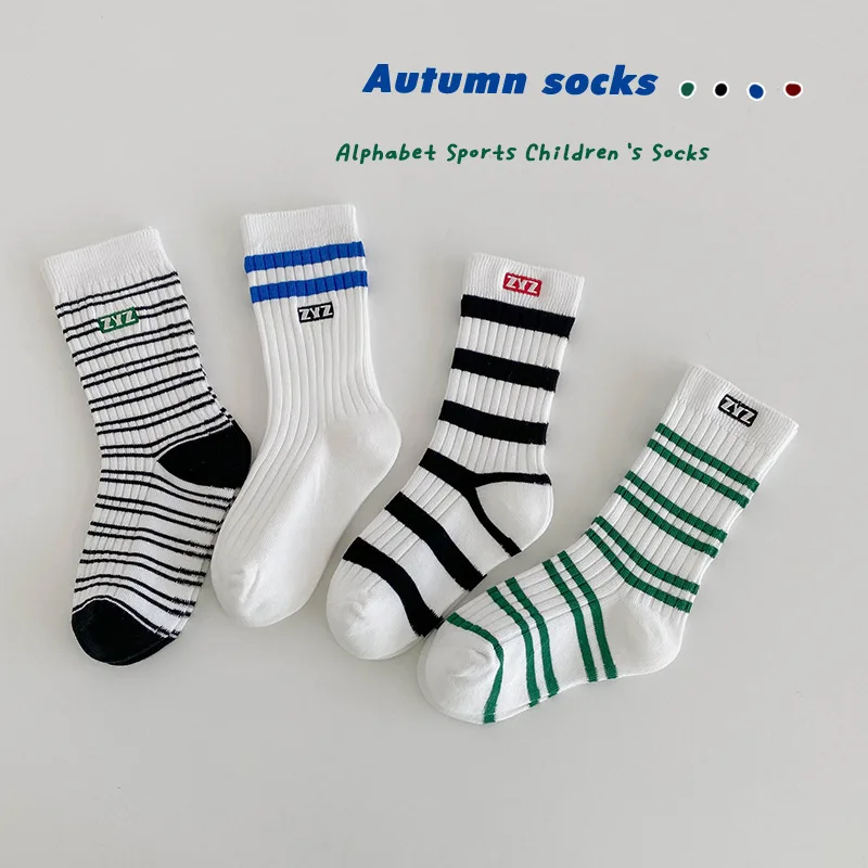 

Children Mid Calf Length Socks Spring Autumn Cotton Socks Boys Girls Sport Socks Kids Cozy Classic Striped School Socks