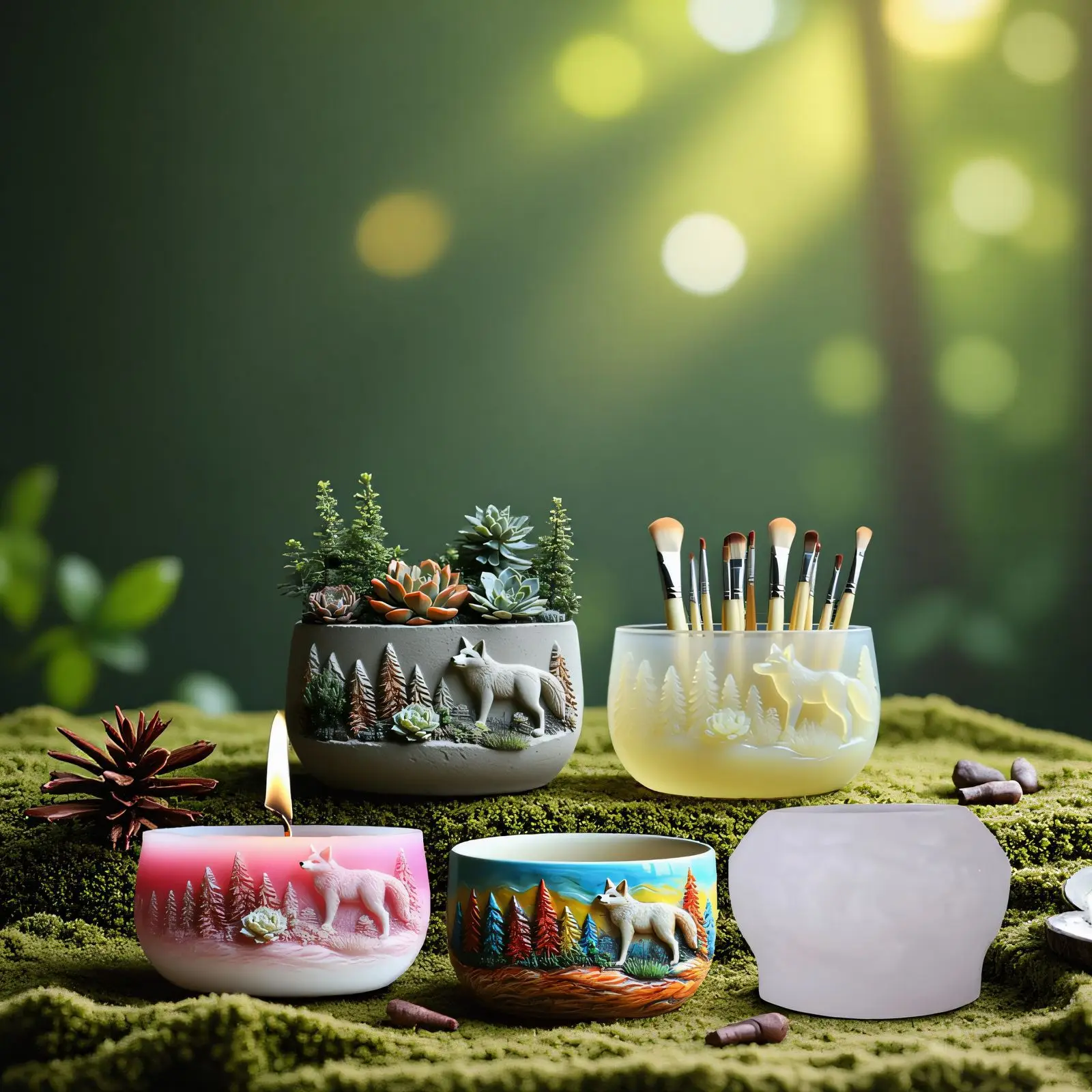 

DIY Silicone Mold for Resin Casting Aromatic Candle Cups Vases Storage Containers Wolf-Shaped Planters Plaster Coasters Mould