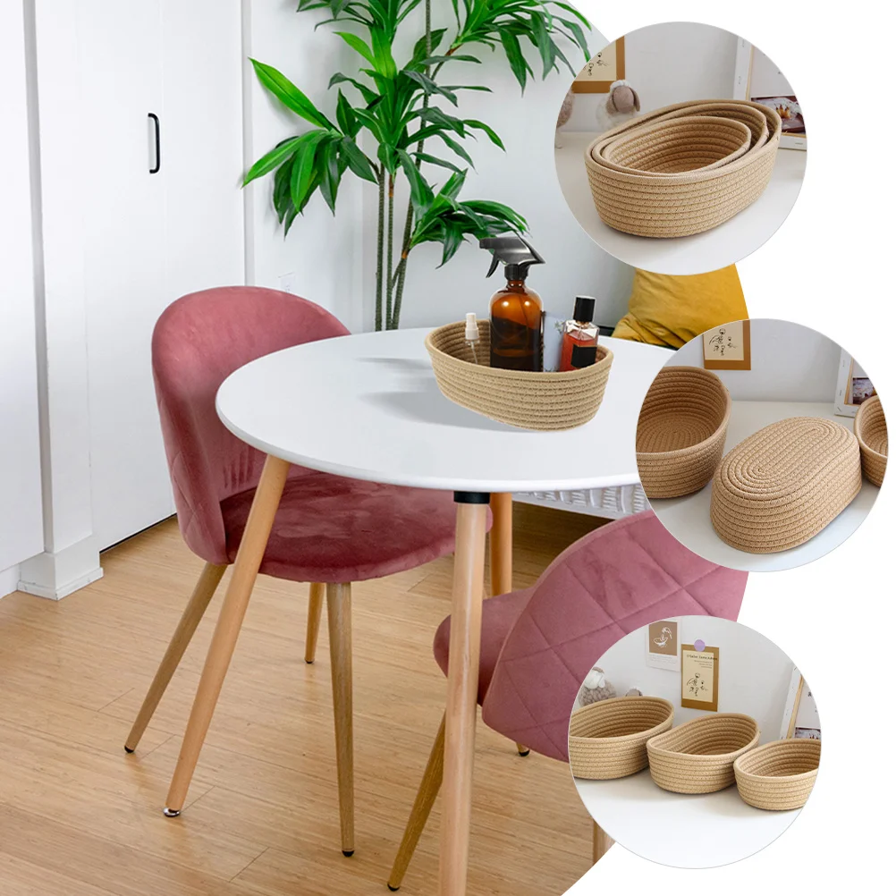 

Cotton Rope Boat-Shaped Storage Basket Woven Desktop Bathroom Snack Sundries Organizer Multipurpose Decorative Basket