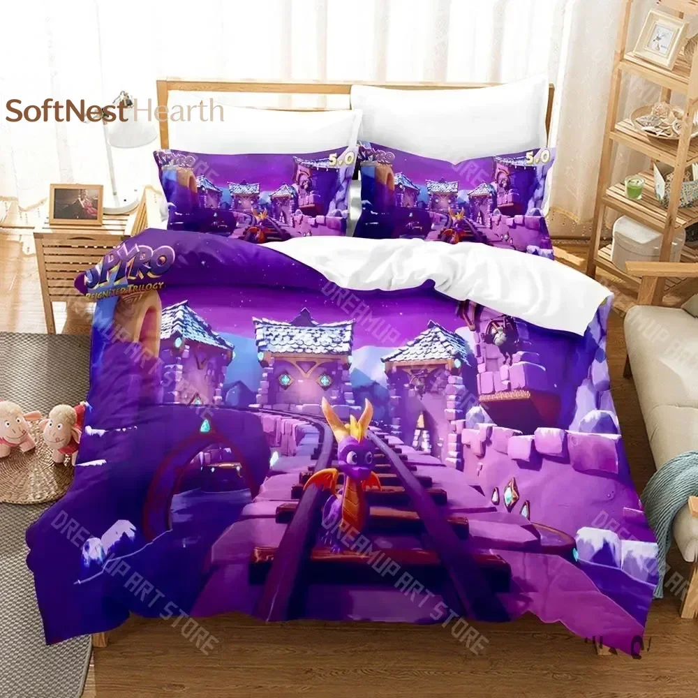 2026 Game Spyro Dragon Reignited Trilogy Bedding Set Boys Girls Twin Queen Full Size Duvet Cover Pillowcase Bed Adult Bedroom