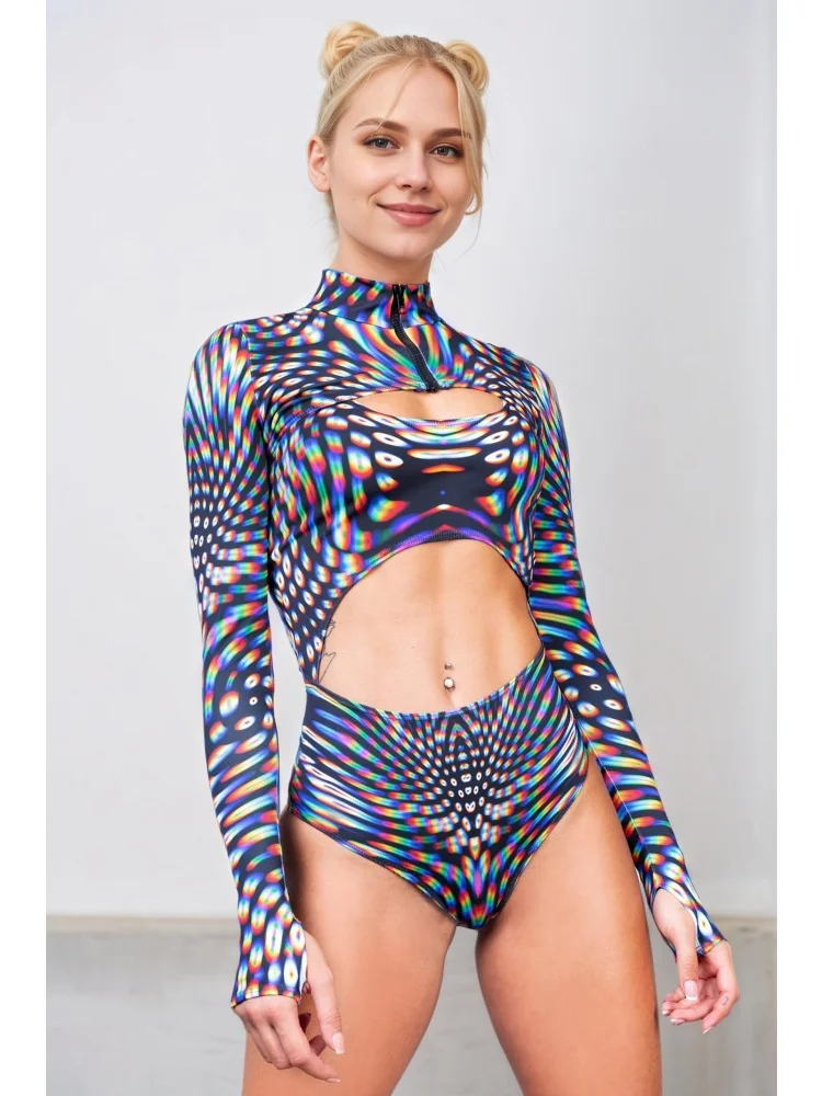 IOOTIANY Sexy Graffiti-Strumpfhose Badeanzug Mantel Karneval Offenes Herz Weste Bodysuit Leotard Gothic Cosplay Party Rollenspiel Bademode – Detail 3