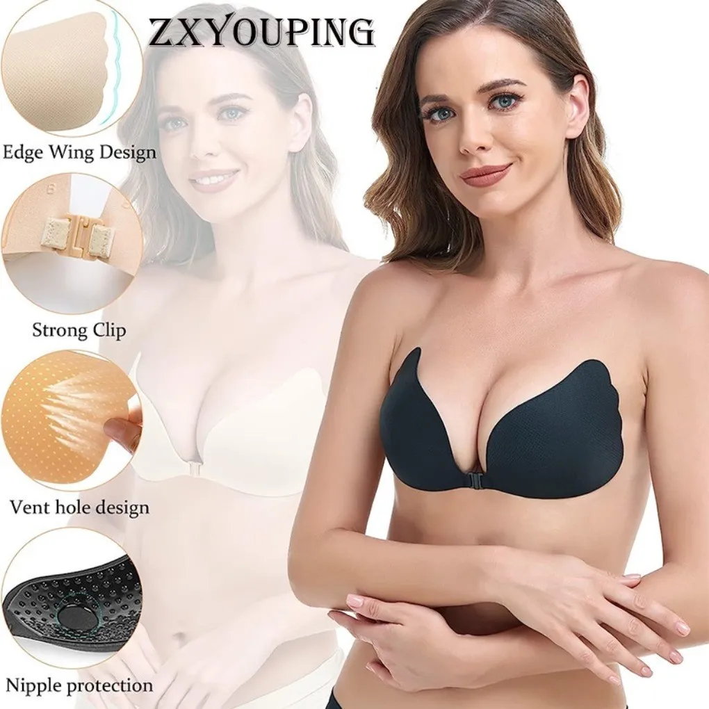 Angel Wings Breast Stickers Push Up Silicone Bra Versatile Nipple Tape for Wedding/Photography/Travel