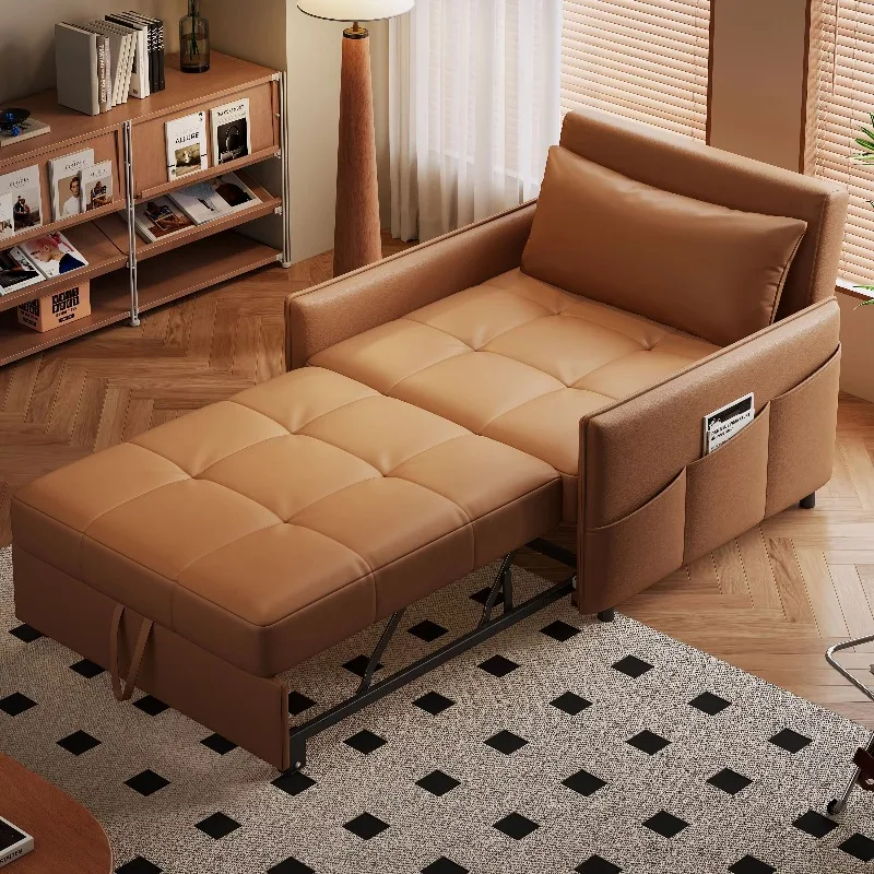 Modern Light Luxury Small Living Room Cat Scratch Leather Sofa Bed Dual-use Telescopic Folding Sofa Bed