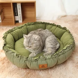 Winter Cat's Nest, Dog's Nest, Sleeping, Keeping Warm, Dog's Nest, Shrinking Rope, Pet Mat, Flower Bud Type