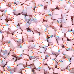 20/50/100pcs 10mm Cartoon Unicorn Polymer Clay Beads Loose Spacer Beads For Jewelry Making Bracelet Necklace DIY Accessories