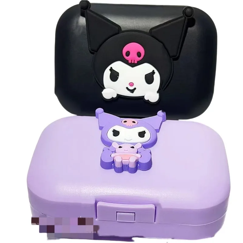 Sanrio Kuromi-Caixa de drenagem fofa dos desenhos animados para banheiro em casa, armazenamento portátil de sabão, capa flip criativa, viagem, dormitório estudantil