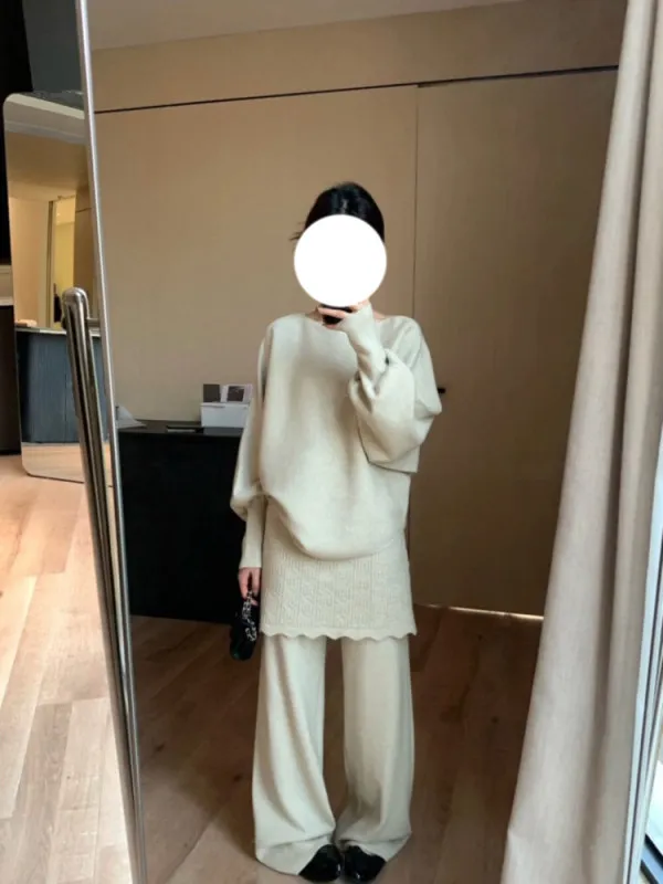 

Laid-ba Sle Color Set Women Loose oulder Top Wide Leg Pants Fstic Two-piece Set Spring New Arrival