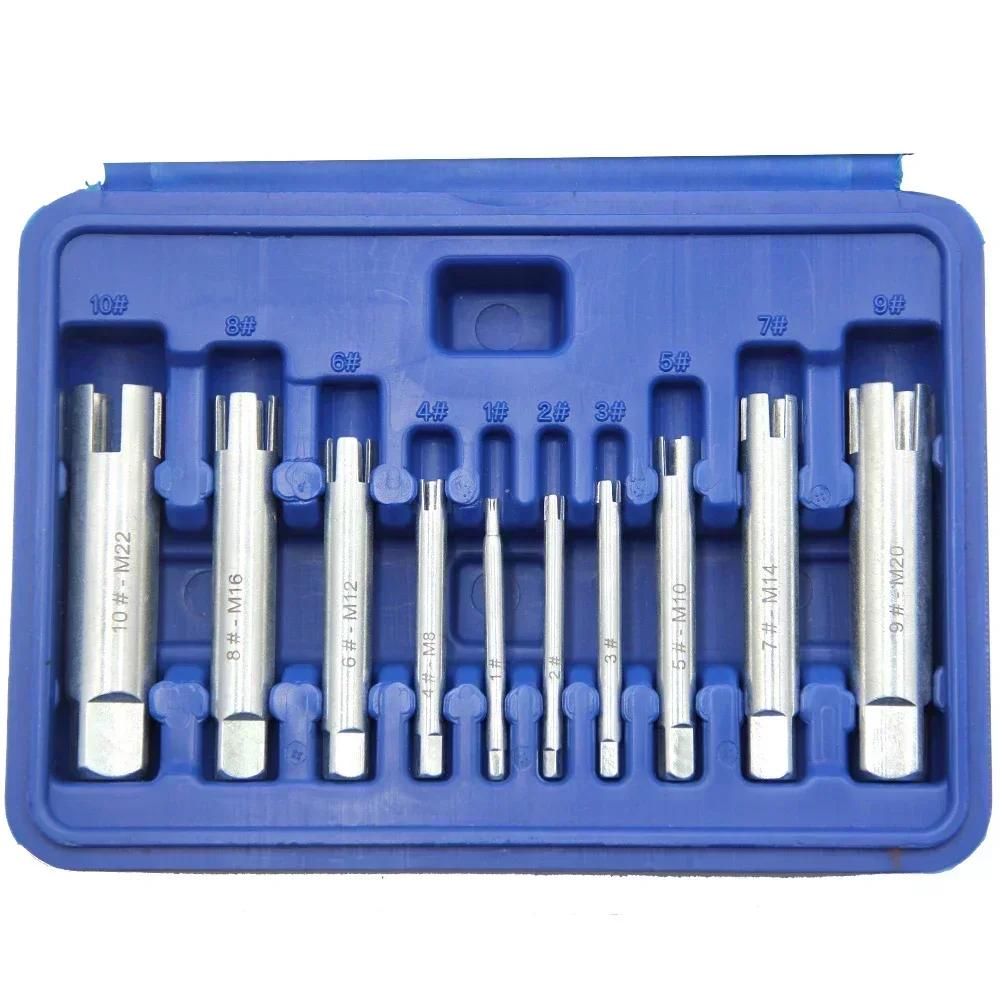 10pcs Remove Stripped Damaged Screw Tap Extractor M1-M10 Broken Screw Tap Remover Tool Wrench Drill Bit Broken Tap Extractors