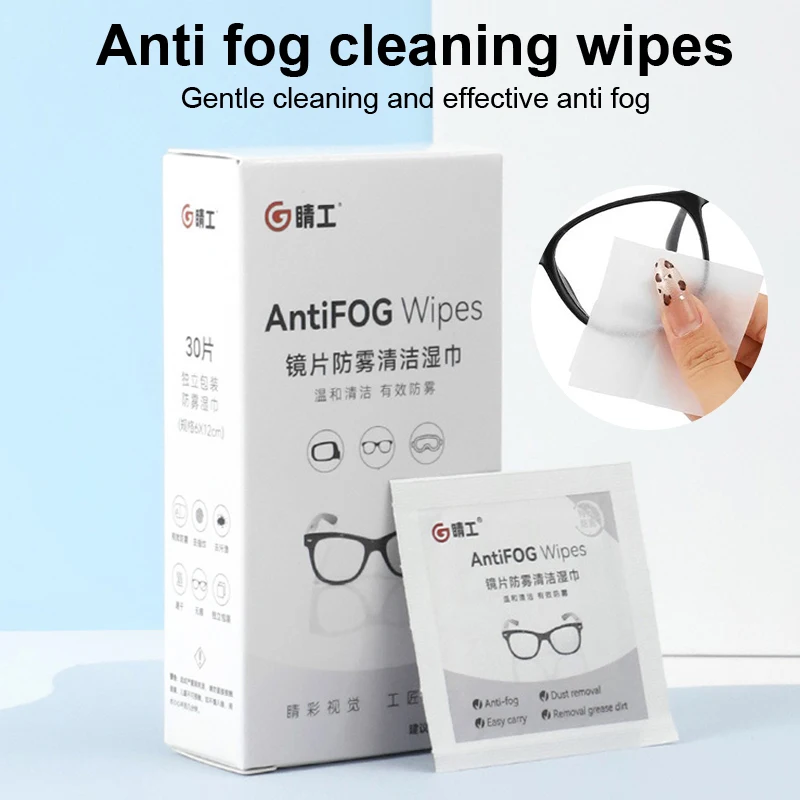 30Pcs/Box Glasses Cleaner Wet Wipe Disposable Anti Fog Misting Dust Remover Cleaning Lens Wipes Sunglasses Phone Screen