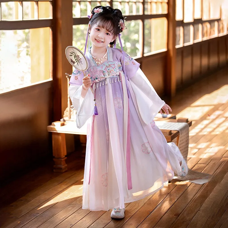 

Embroidery Hanfu For Girls Kids Dance perform Costume Carnival Dance Fairy Princess Dresses Ancient Traditional Chinese Clothes