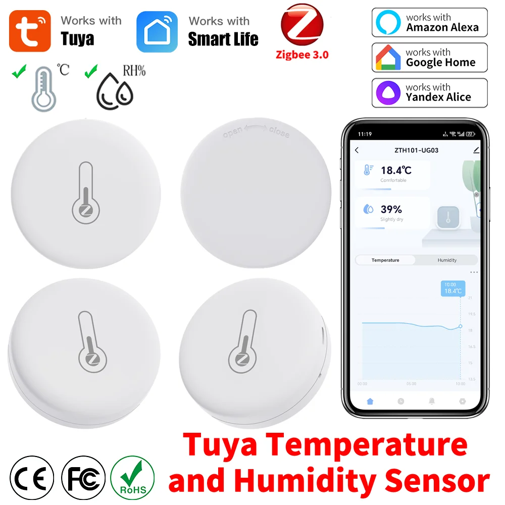 Tuya Zigbee 3.0 Temperature Humidity Sensor APP Remote Control for Smart Home Works with SmartLife Zigee2MQTT ZHA Yandex Alexa