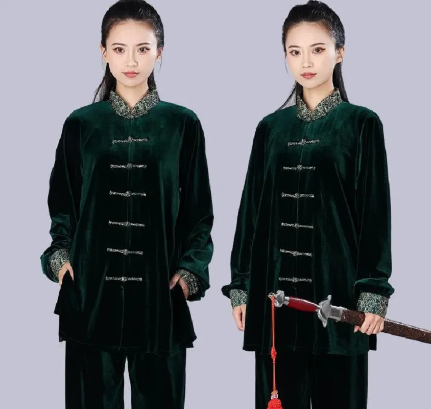 2026 Autumn Winter Chinese Style Thicken Flannel Tai Chi Suits Women's Kung Fu Martial Arts Performance Costume Clothing Sets