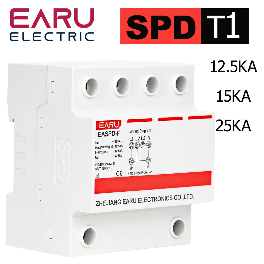 

T1 SPD Lightning Surge Protector Switch Type for AC Power 12.5KA 15KA 25KA House Protective Low-voltage Arrester Device 420VAC
