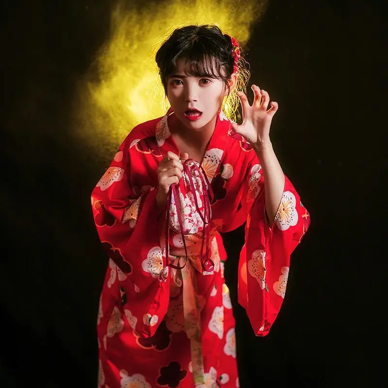 God Girl Cos Kimono Studio Personal Photo Theme Photo Clothing Japanese Retro Red Cherry Blossom Kimono
