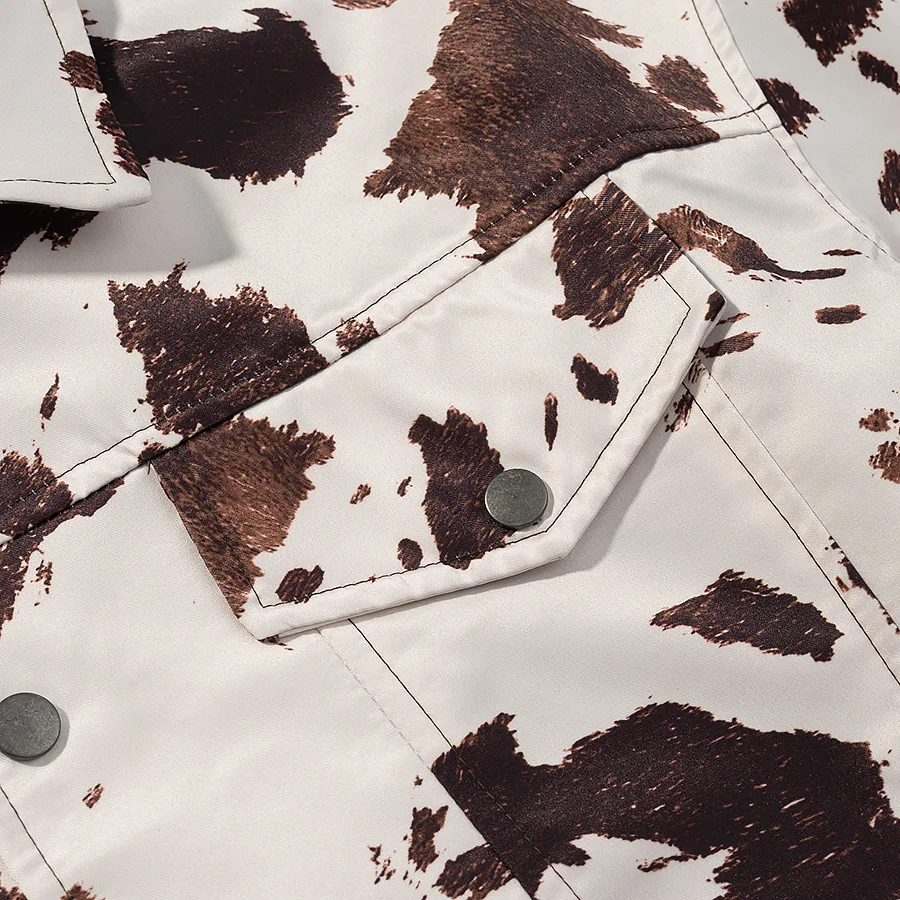 JNLEAOG Dames Faionable Gedrukt irt Jaet Kraag Turn-down Ontwerp Herfst Nieuwe Sle Stand Fit Polyester Bovenkleding