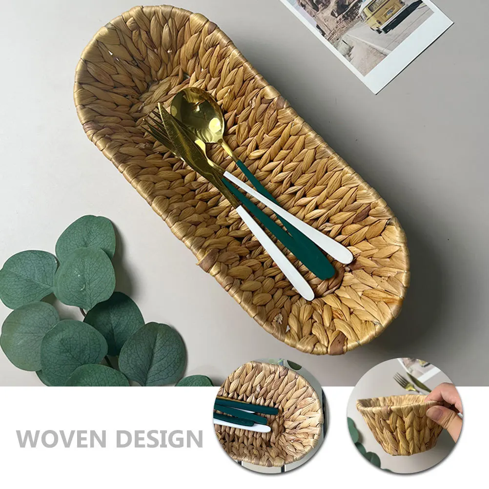 

Wicker Braided Basket Fruit Plate Hamper Bread Serving Seagrass Hand-woven Storage Trays