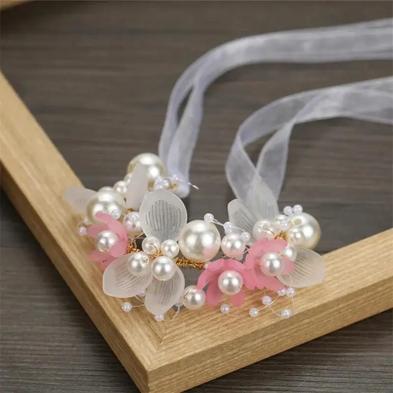 Spring Bohemian Girls Bridal Pearl Hair Headdress Flower Wreath Bride Garland Head Hoop Headbands Hair Jewelry Children Gifts