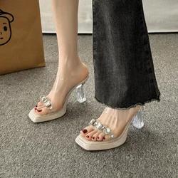 Women Summer High Heel Sandals New Outdoor Transparent Rhinestone Platform Shoes Fairy Sexy Crystal Chunky Heel Sandals