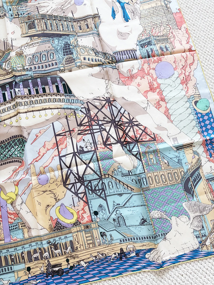 

135CM Silk Scarf Luxury Designer rolled Edge Shawls Large Bandanas Clothing Hair Accessories Neck Foulard Christmas Gift