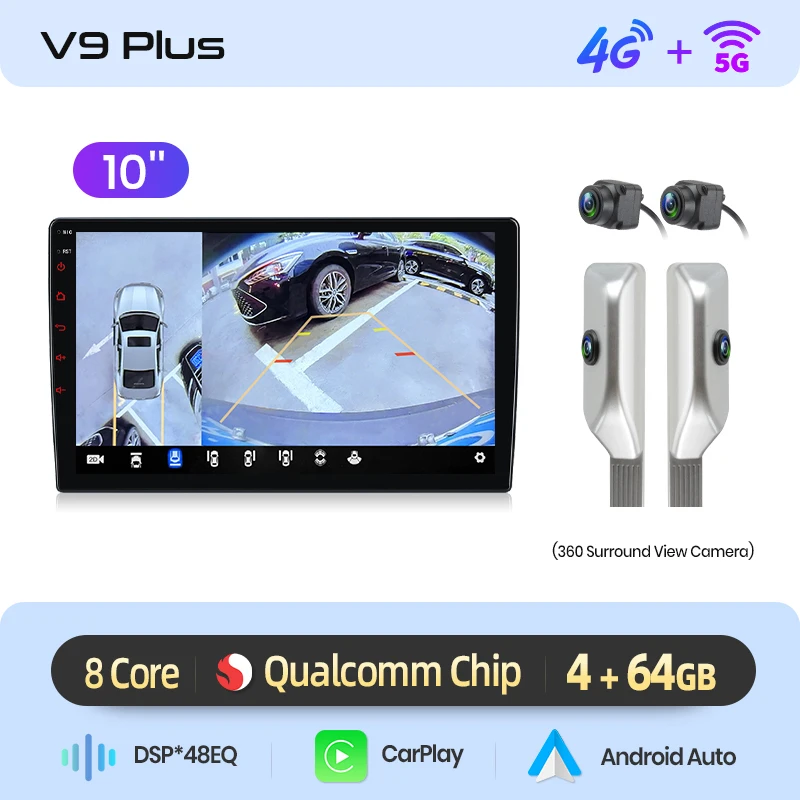 Junsun Qualcomm Autoradio 360 View Camera Draadloze CarPlay voor Apple Android Auto Universele Stereo Autoradio 4G GPS RDS WiFi BT