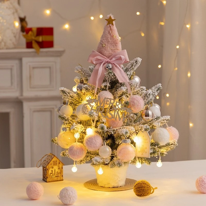 For Mini Flocking DIY Christmas Tree Decoration Christmas Pink Set Tabletop Holiday Gift Ornament