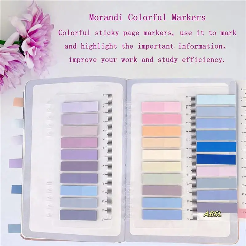 2400 Pcs Sticky Index Tabs, 4 Sheets Morandi Strip Index Tabs, Writable Page Sticky Notes With Ruler For Page Marking