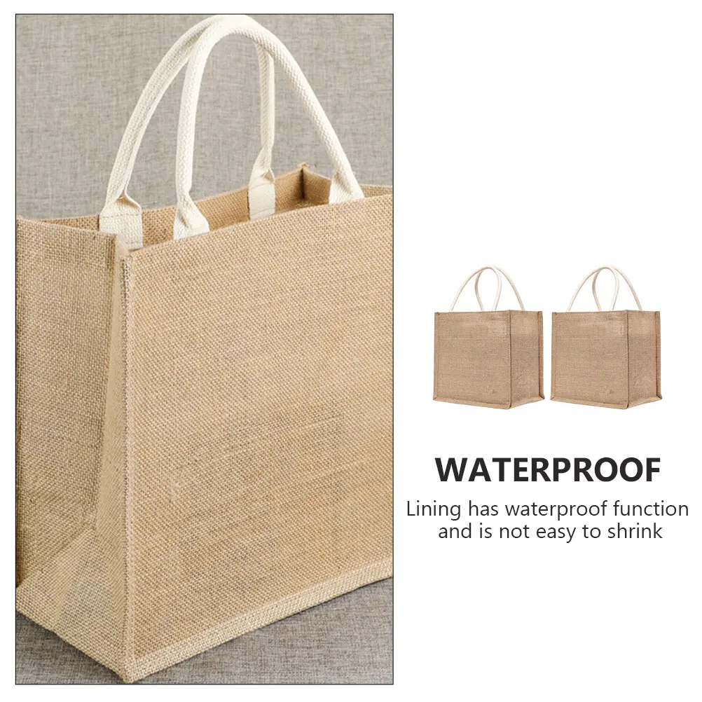 2 個黄麻布トートバッグ再利用可能な食料品バッグショッピング野菜洗えるジュート収納ポーチ多目的トートハンドヘルドバッグリネン