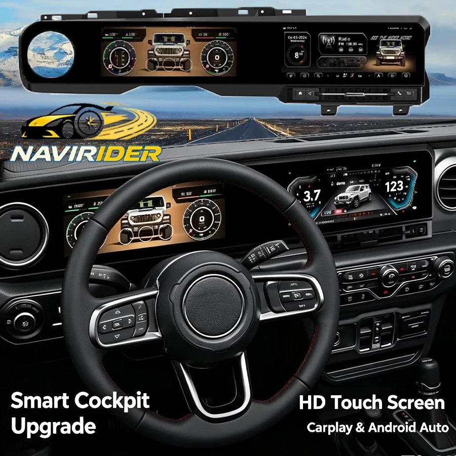 Dual Screen For Jeep Wrangler JL 2018-2022 Android Auto Digital Instrument Panel Multimedia Video Player Carplay GPS Navigation