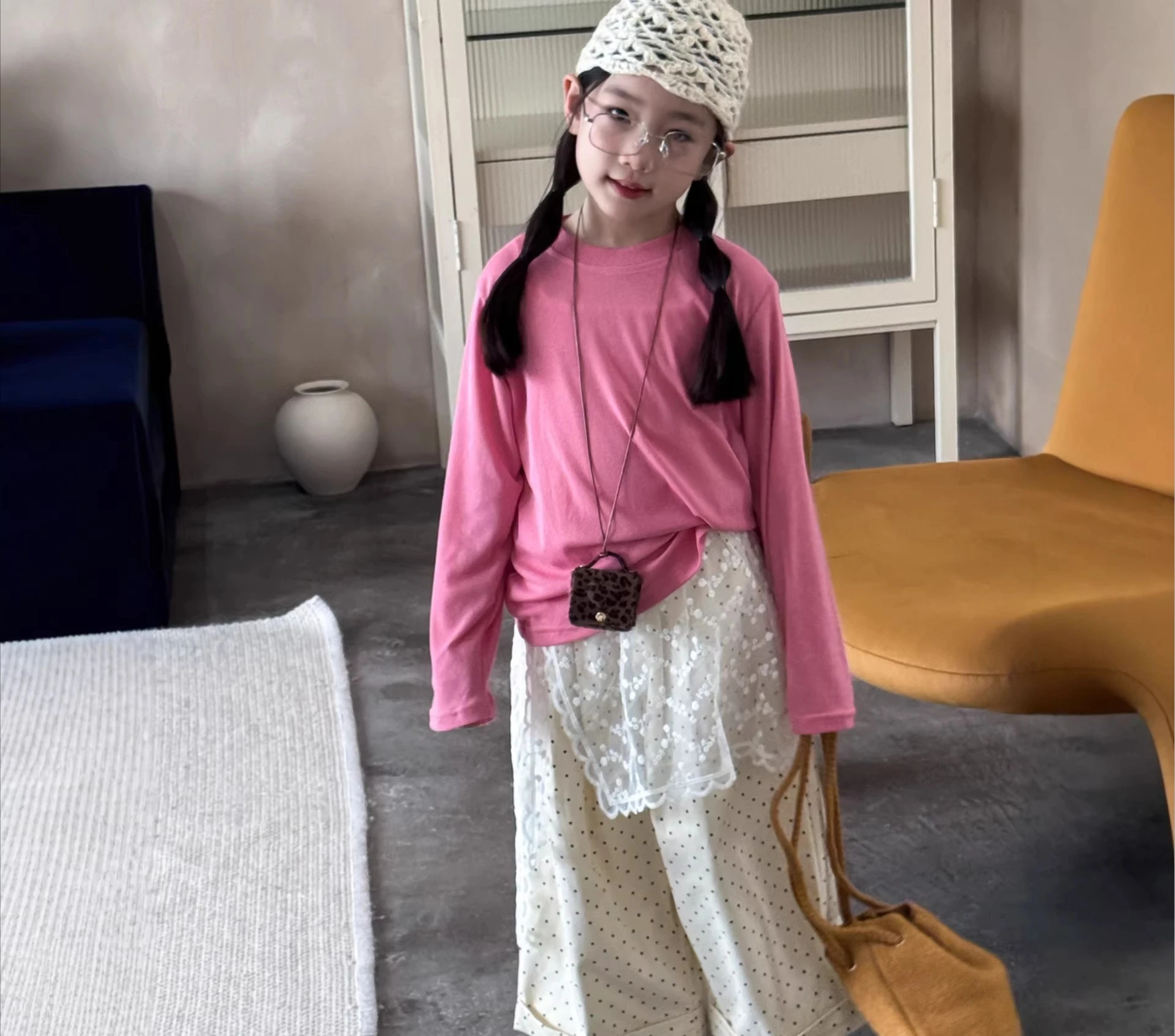 2026 Spring Girls Fashion Dot Loose Wide Leg Childrens Straight Tube Balloon Pants