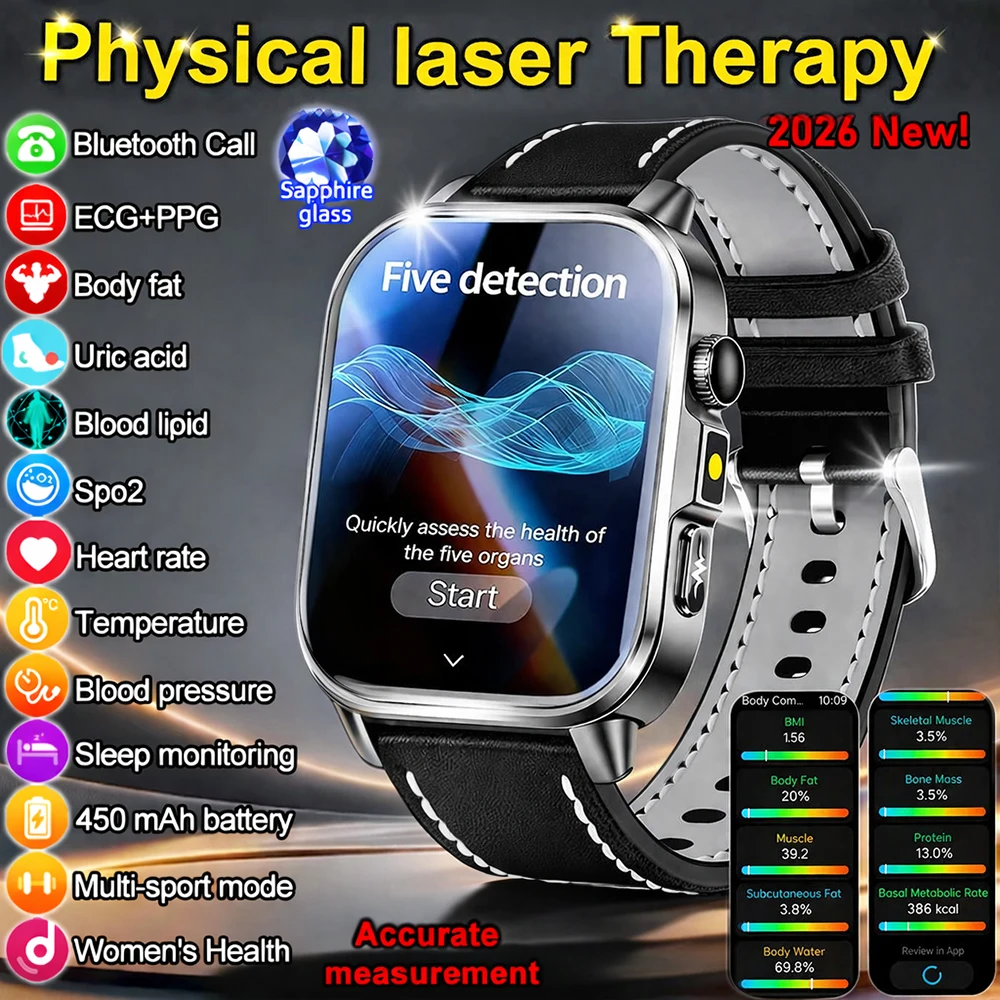 Reloj Inteligente 2026 con Terapia Láser, Monitoreo de Salud, ECG+PPG, Frecuencia Cardíaca, Presión Arterial, Sueño y Grasa Corporal para Mujer