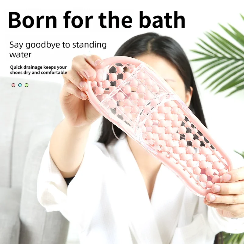 New Massage Slippers, Bathroom Slippers, Shower Women's Indoor Home Anti-Slip Hollow Leak Quick Drying Slippers, Couple's Home S