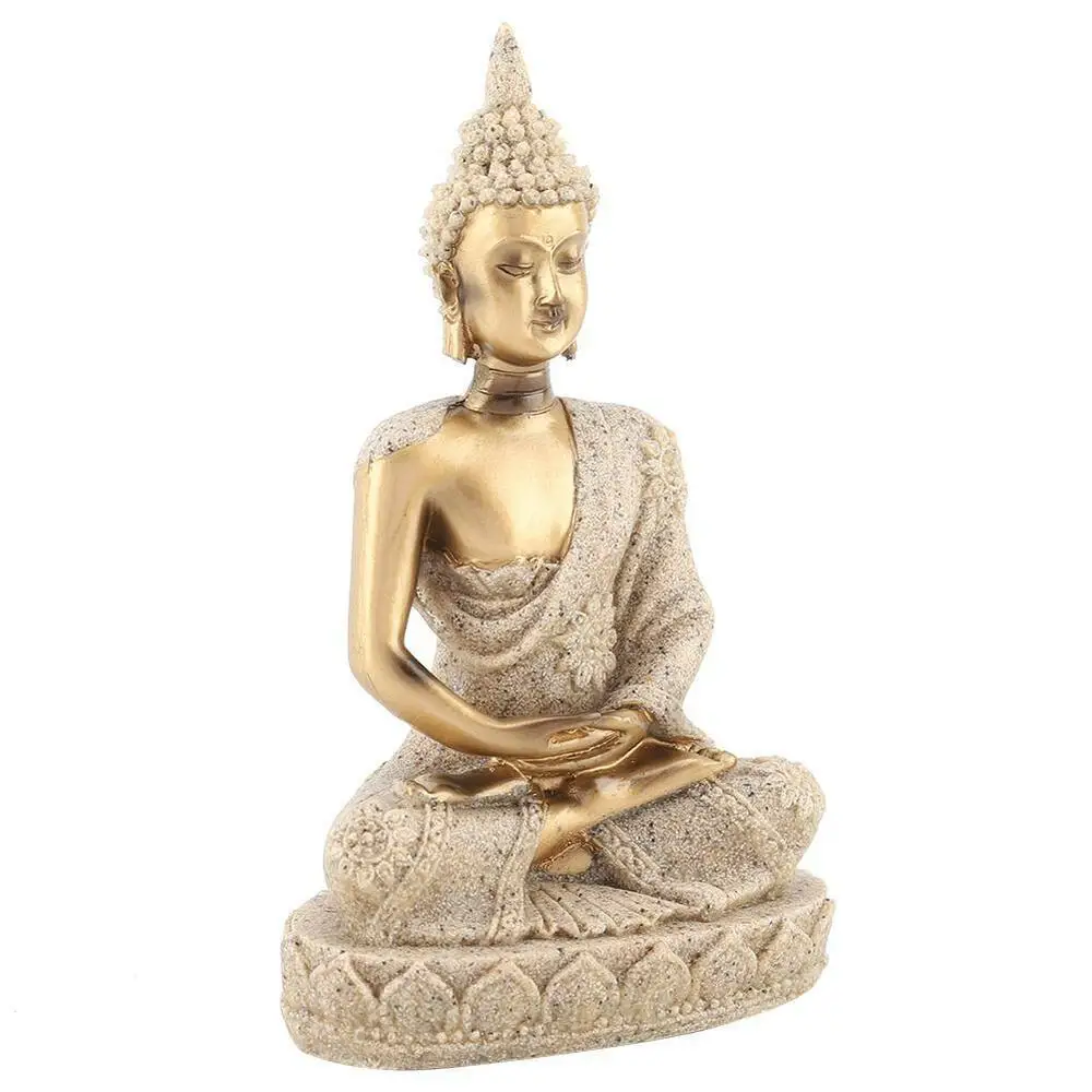 Meditating Seated Buddha Statue Carving Figurine Craft for Home Decor A Gold